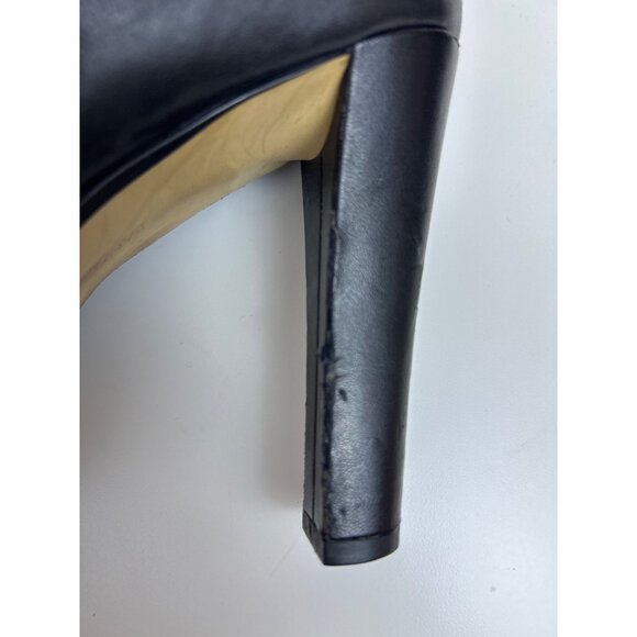 Banana Republic Women's Sz. 8M Tall Black Leather Stiletto Heeled Boots Gold Zip - Picture 6 of 16